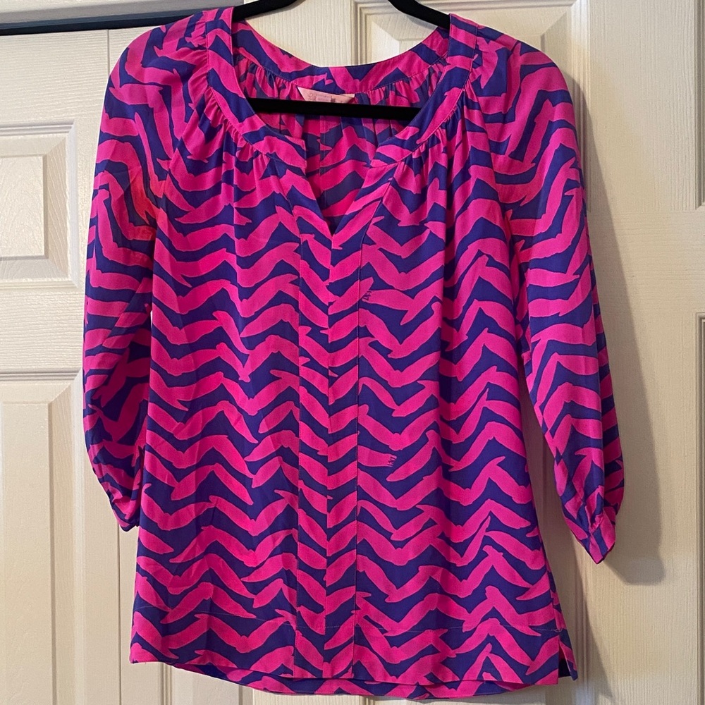 Lilly Pulitzer Pink and Blue Zigzag Blouse